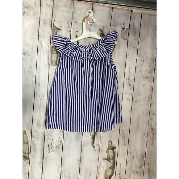 Rachel Roy Blue & White Striped Ruffled Shoulder Top Sleeveless Size 6 Women - Picture 2 of 6